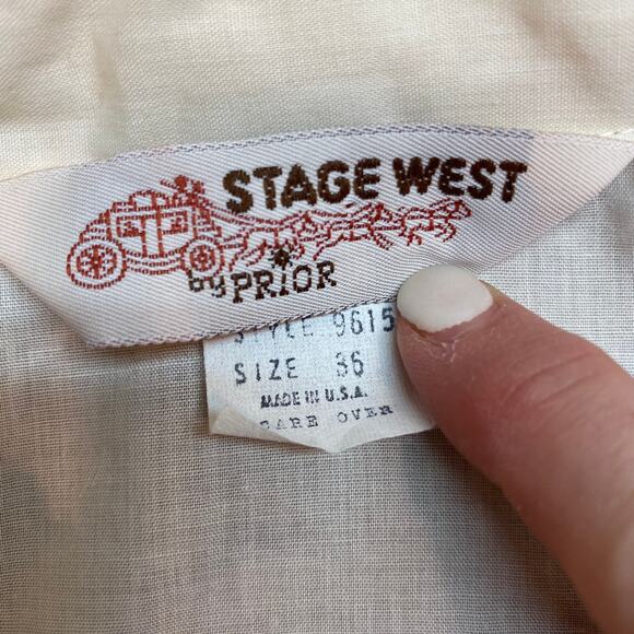 Stage West Vintage Off White Sheer Sleeve Western Button Up Blouse - Picture 7 of 8